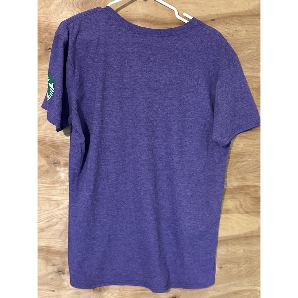 Starbucks Coffee Pride June Purple woman’s Large V-Neck T-Shirt Rainbow Logo - Picture 2 of 7